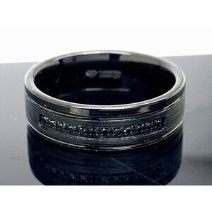 Men's Wedding Band Tungsten Black Gemstones 8mm Wide Ring Size 8.25